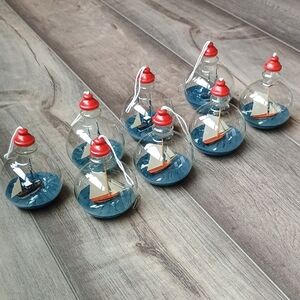 Crate&Barrel Nautical Glass Ornaments with Red Accents